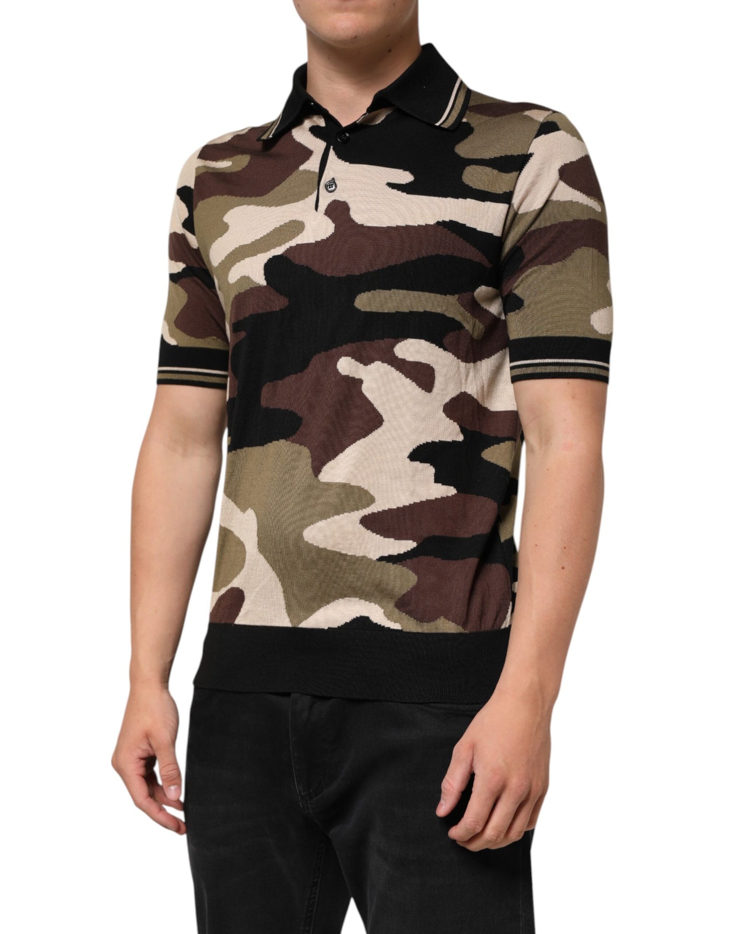 Dolce & Gabbana Camouflage Brown Silk Military Polo T-shirt - from Dolce & Gabbana