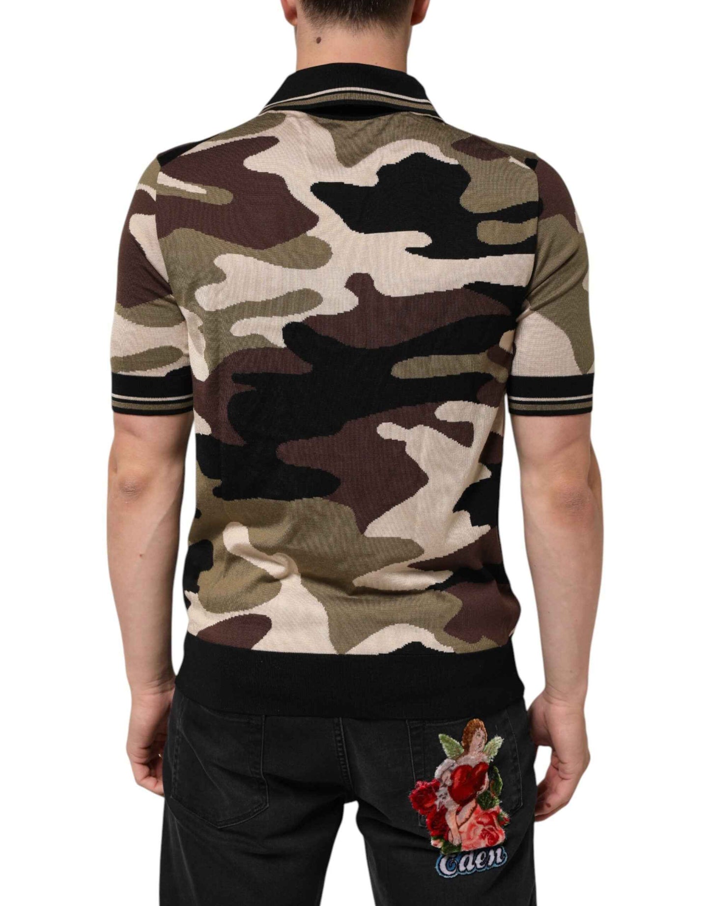 Dolce & Gabbana Camouflage Brown Silk Military Polo T-shirt by Dolce & Gabbana
