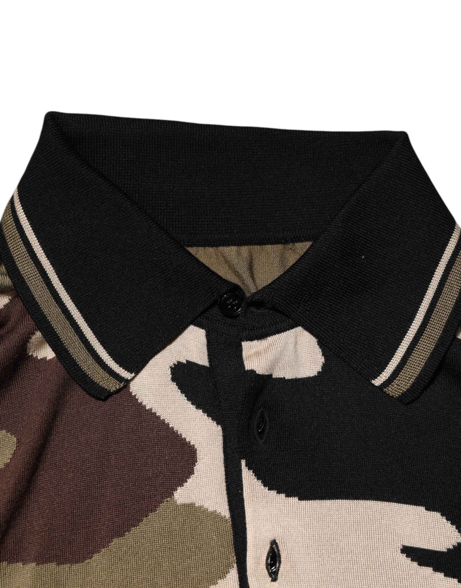 Dolce & Gabbana Camouflage Brown Silk Military Polo T-shirt by Dolce & Gabbana
