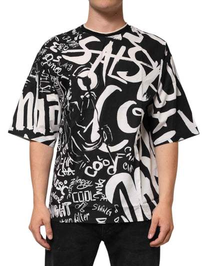 Dolce & Gabbana Black White Cotton Oversized Graffiti T-shirt by Dolce & Gabbana