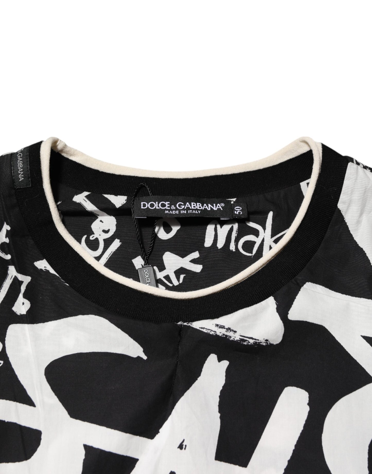 Dolce & Gabbana Black White Cotton Oversized Graffiti T-shirt - from Dolce & Gabbana