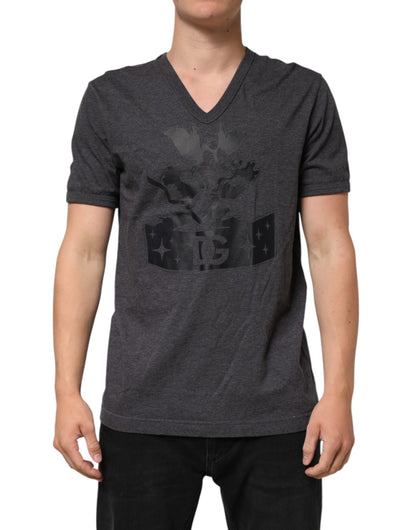 Dolce & Gabbana Black Charcoal DG Logo V-Neck Men T-shirt - from Dolce & Gabbana