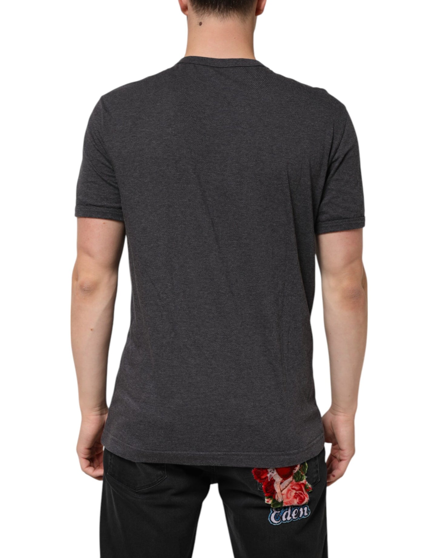 Dolce & Gabbana Black Charcoal DG Logo V-Neck Men T-shirt - from Dolce & Gabbana