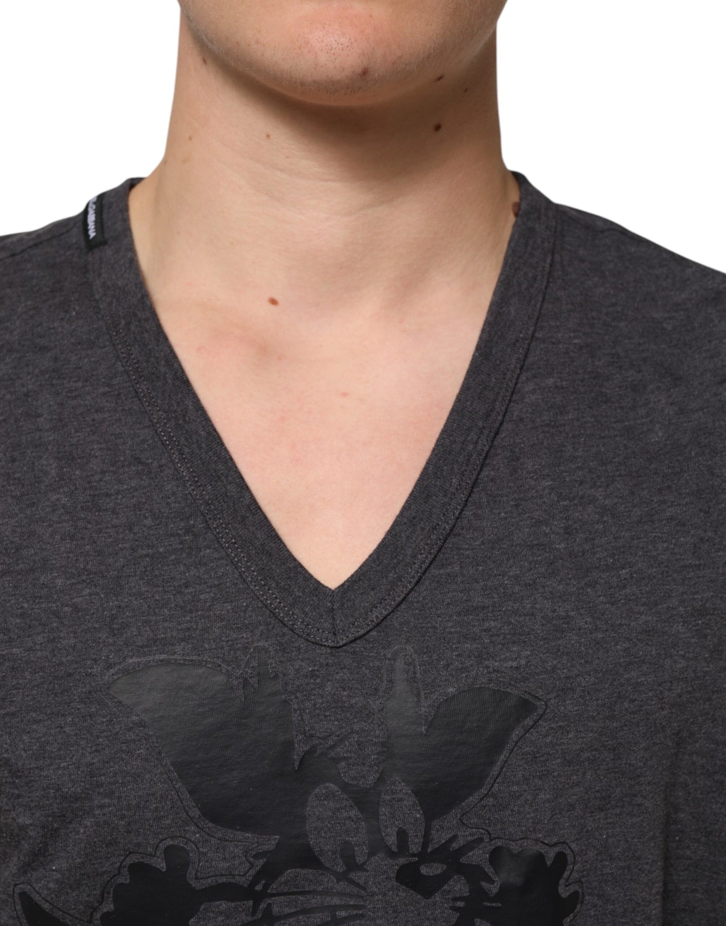 Dolce & Gabbana Black Charcoal DG Logo V-Neck Men T-shirt - from Dolce & Gabbana