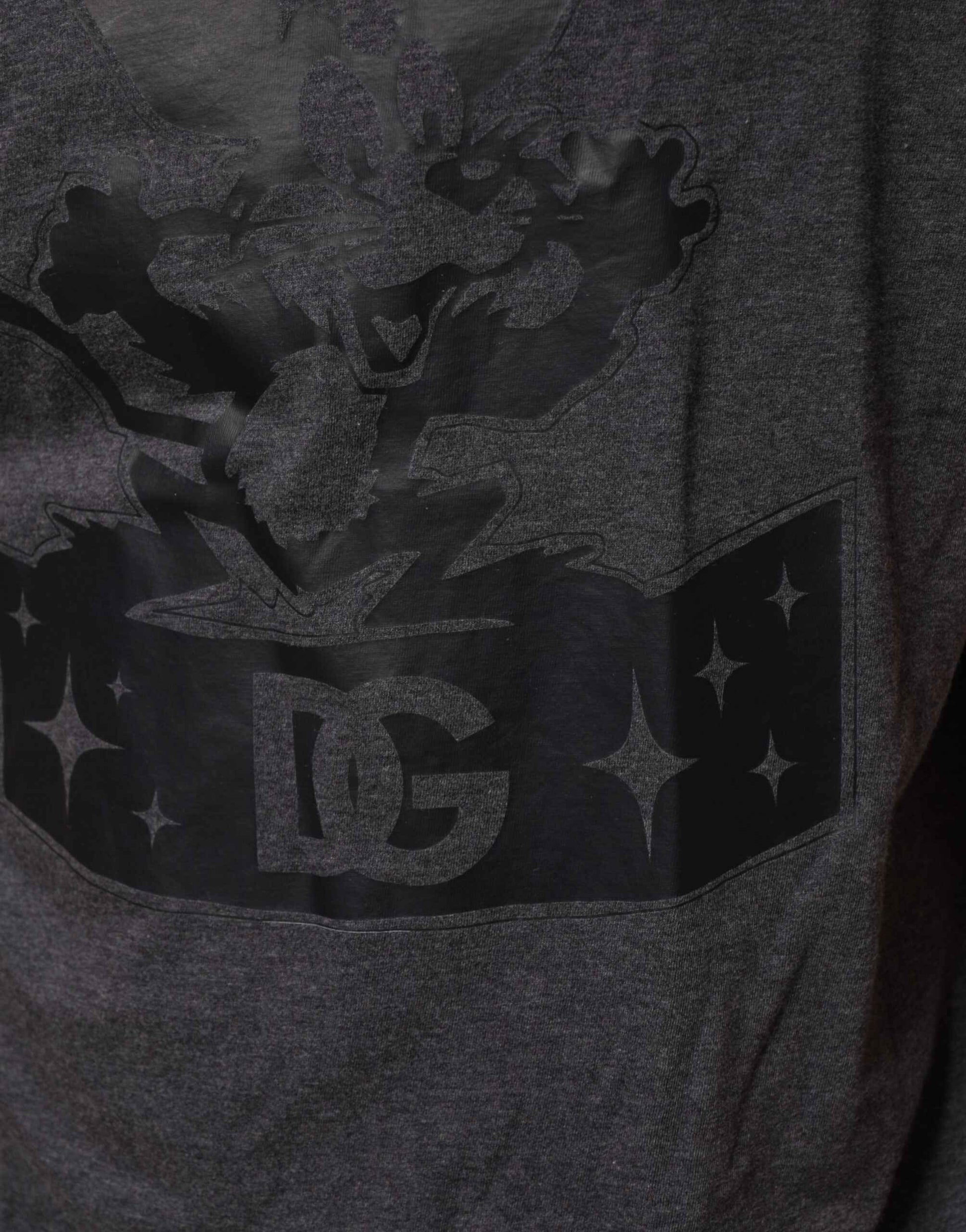 Dolce & Gabbana Black Charcoal DG Logo V-Neck Men T-shirt by Dolce & Gabbana
