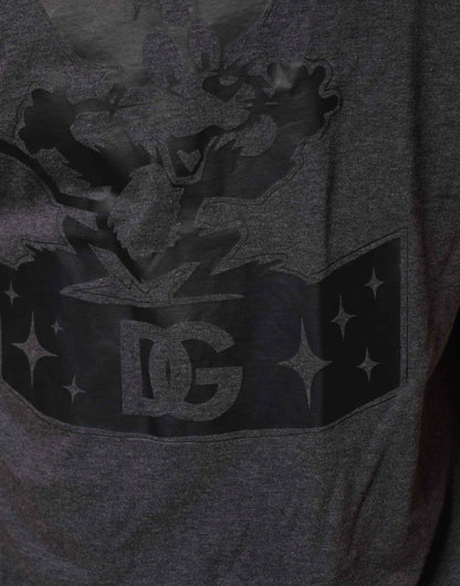 Dolce & Gabbana Black Charcoal DG Logo V-Neck Men T-shirt by Dolce & Gabbana