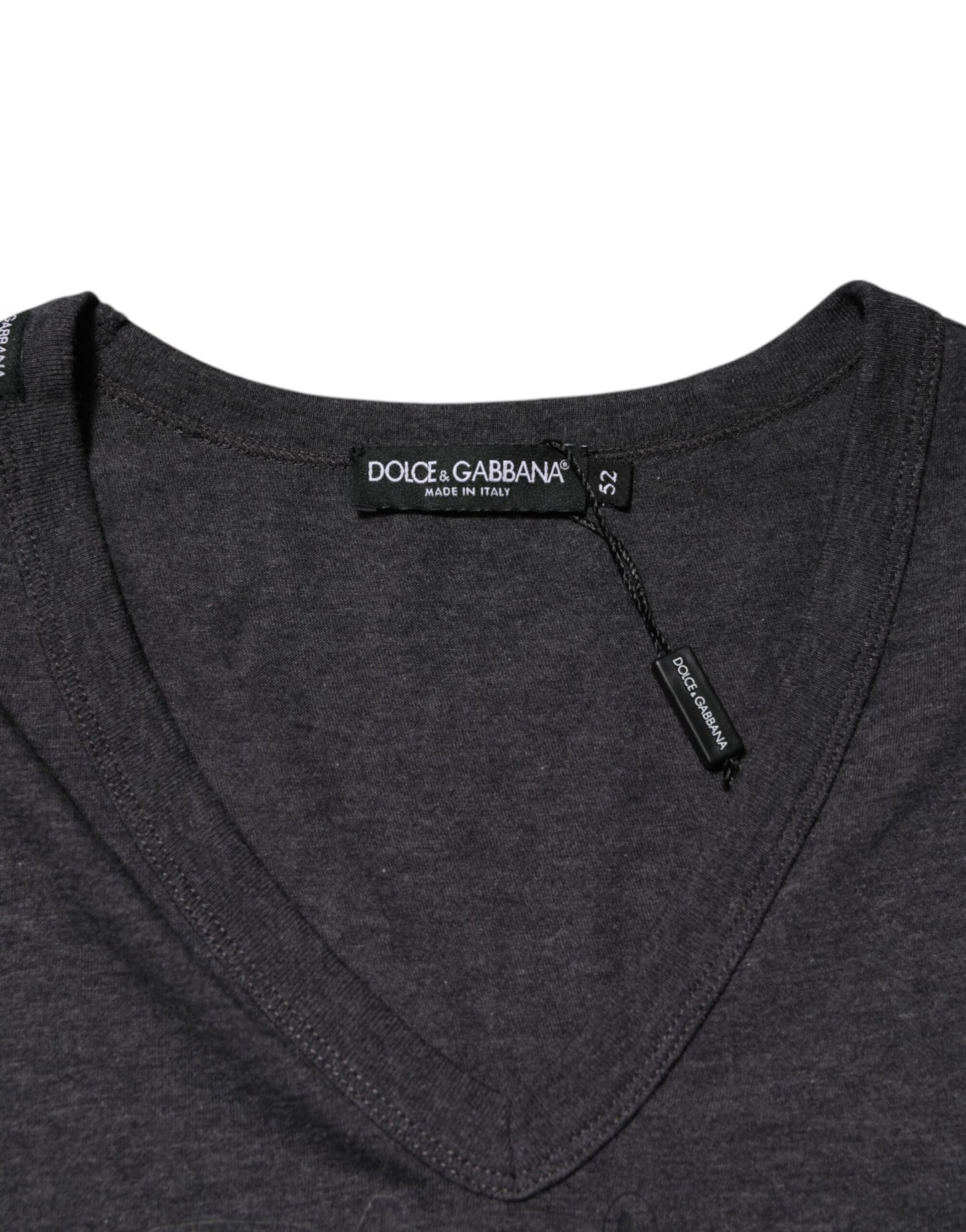 Dolce & Gabbana Black Charcoal DG Logo V-Neck Men T-shirt - from Dolce & Gabbana