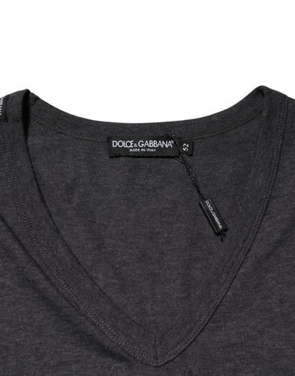 Dolce & Gabbana Black Charcoal DG Logo V-Neck Men T-shirt - from Dolce & Gabbana