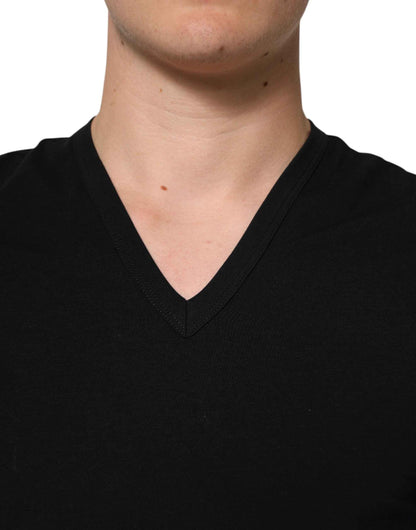 Dolce & Gabbana Black Cotton Slim Fit Men V-Neck Shirt T-shirt by Dolce & Gabbana