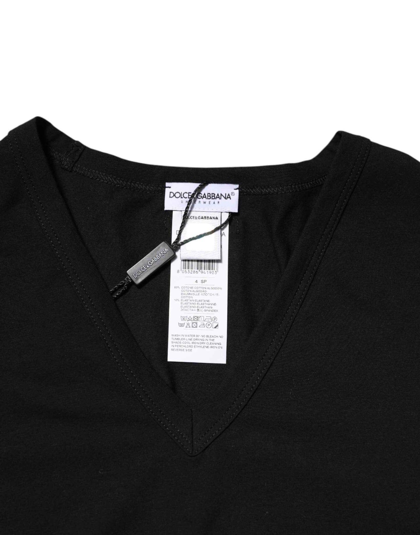 Dolce & Gabbana Black Cotton Slim Fit Men V-Neck Shirt T-shirt by Dolce & Gabbana