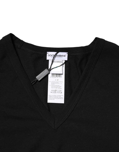 Dolce & Gabbana Black Cotton Slim Fit Men V-Neck Shirt T-shirt by Dolce & Gabbana