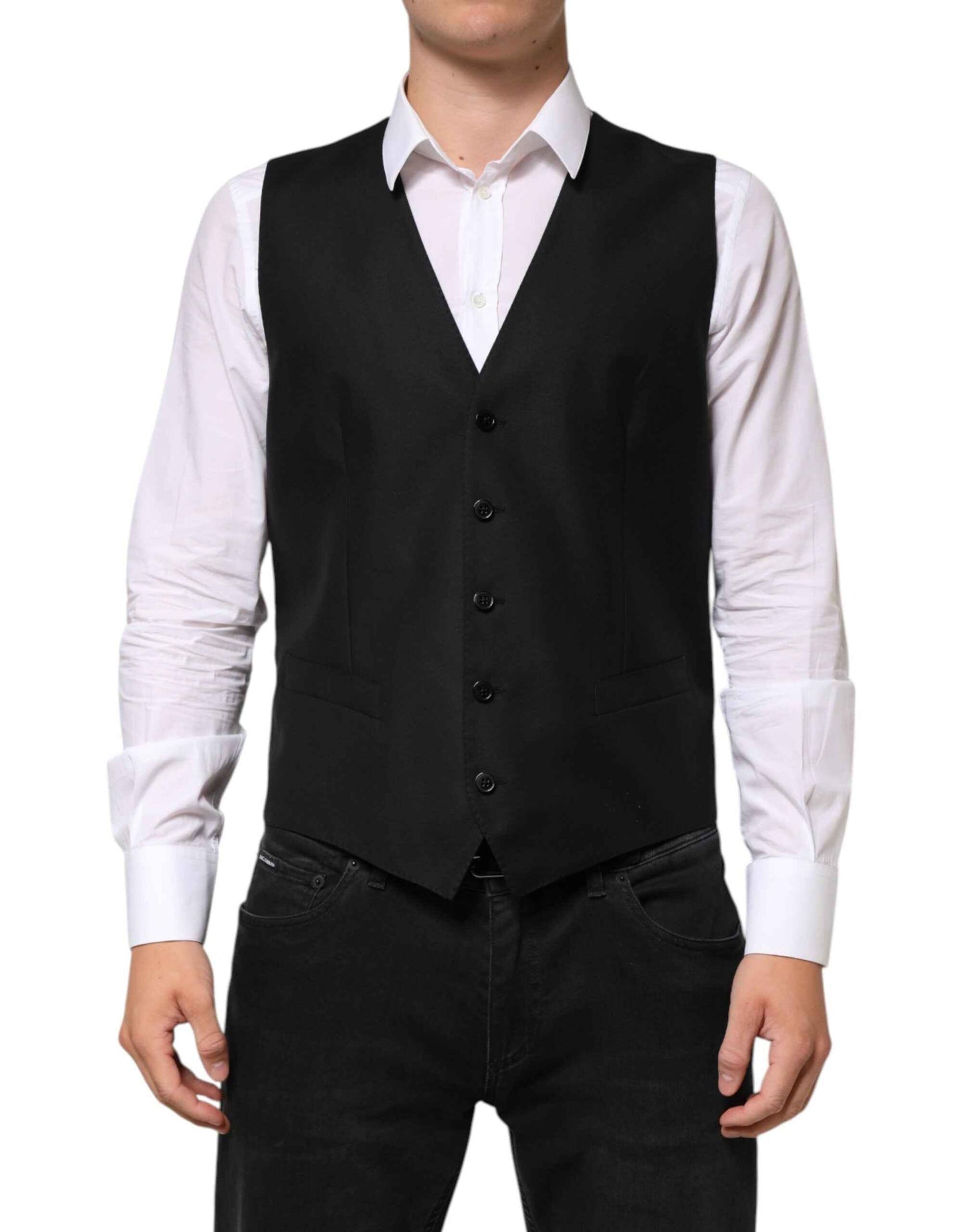 Dolce & Gabbana Black Wool Dress Formal Men Waistcoat Vest by Dolce & Gabbana