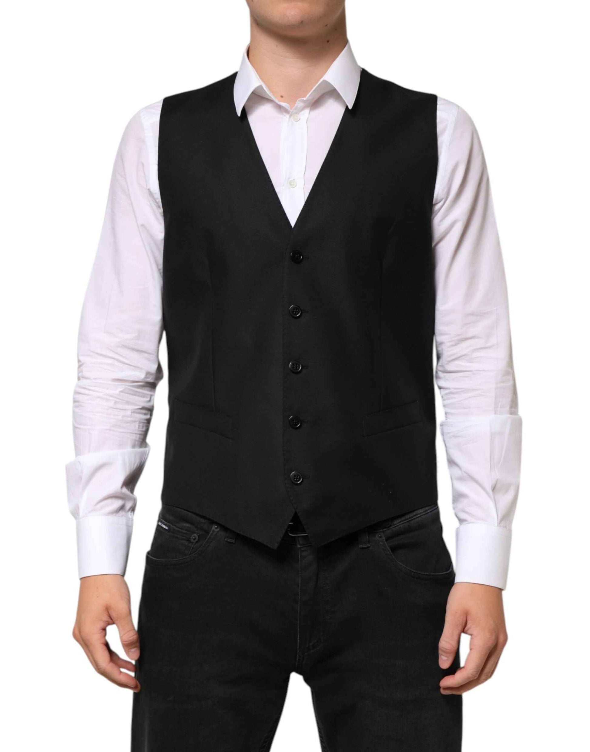 Dolce & Gabbana Black Wool Dress Formal Men Waistcoat Vest by Dolce & Gabbana