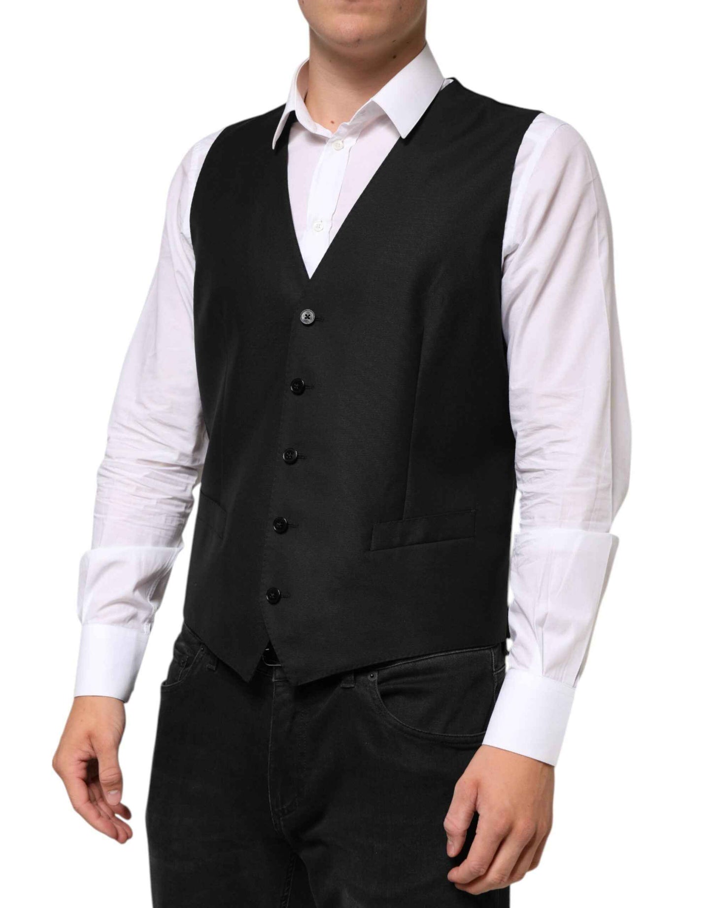 Dolce & Gabbana Black Wool Dress Formal Men Waistcoat Vest by Dolce & Gabbana