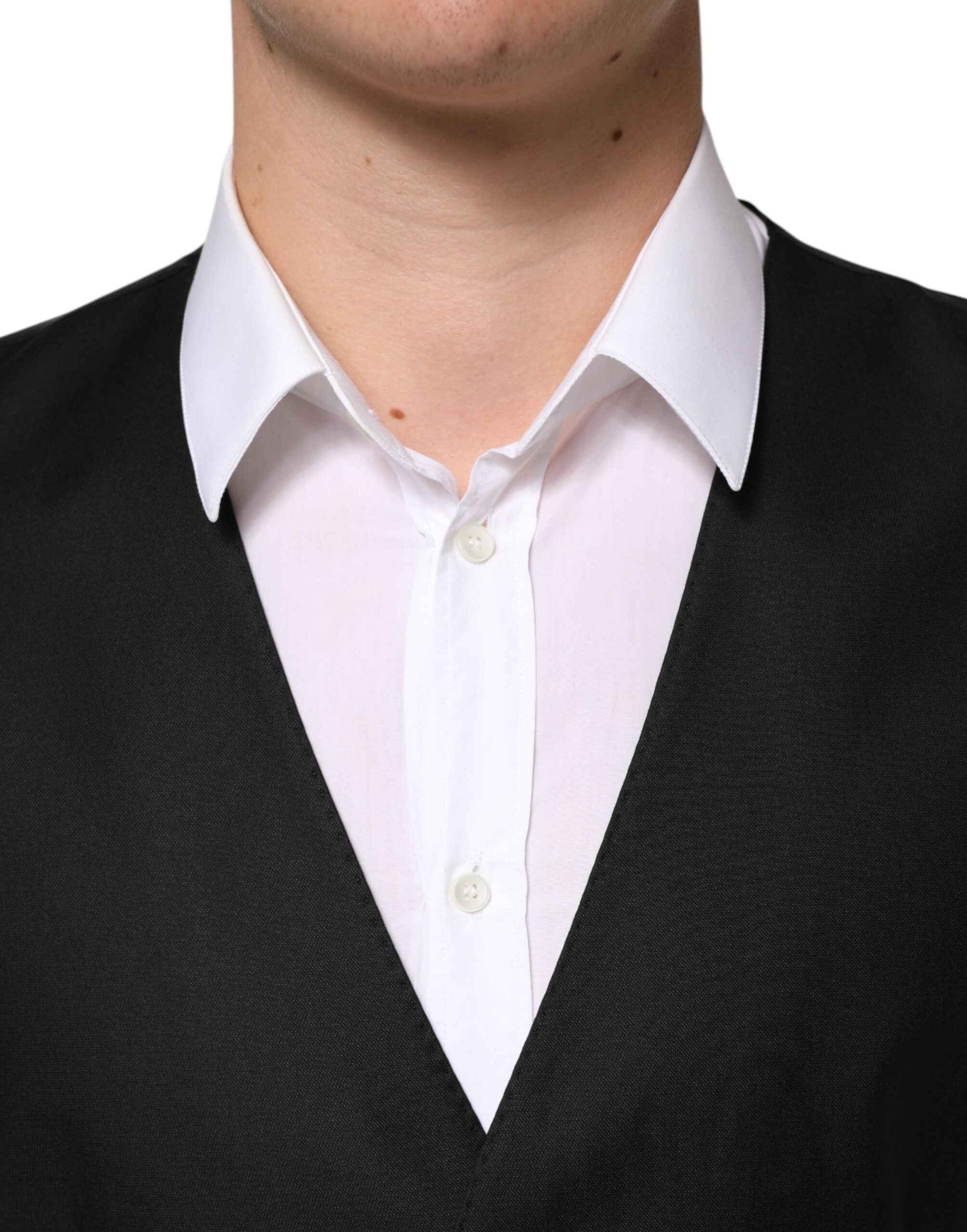 Dolce & Gabbana Black Wool Dress Formal Men Waistcoat Vest by Dolce & Gabbana