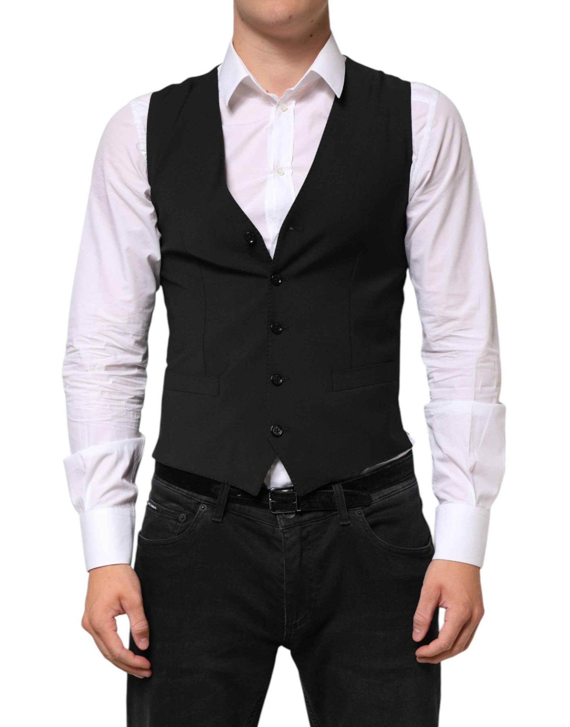 Dolce & Gabbana Black Wool Dress Formal Men Waistcoat Vest by Dolce & Gabbana