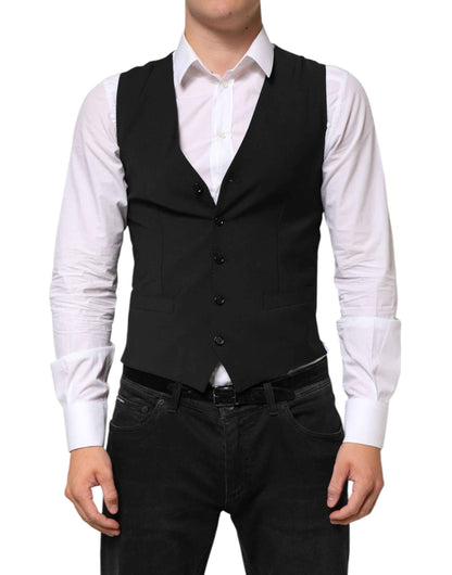 Dolce & Gabbana Black Wool Dress Formal Men Waistcoat Vest by Dolce & Gabbana