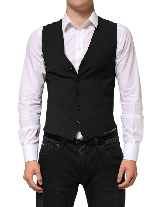 Dolce & Gabbana Black Wool Dress Formal Men Waistcoat Vest by Dolce & Gabbana