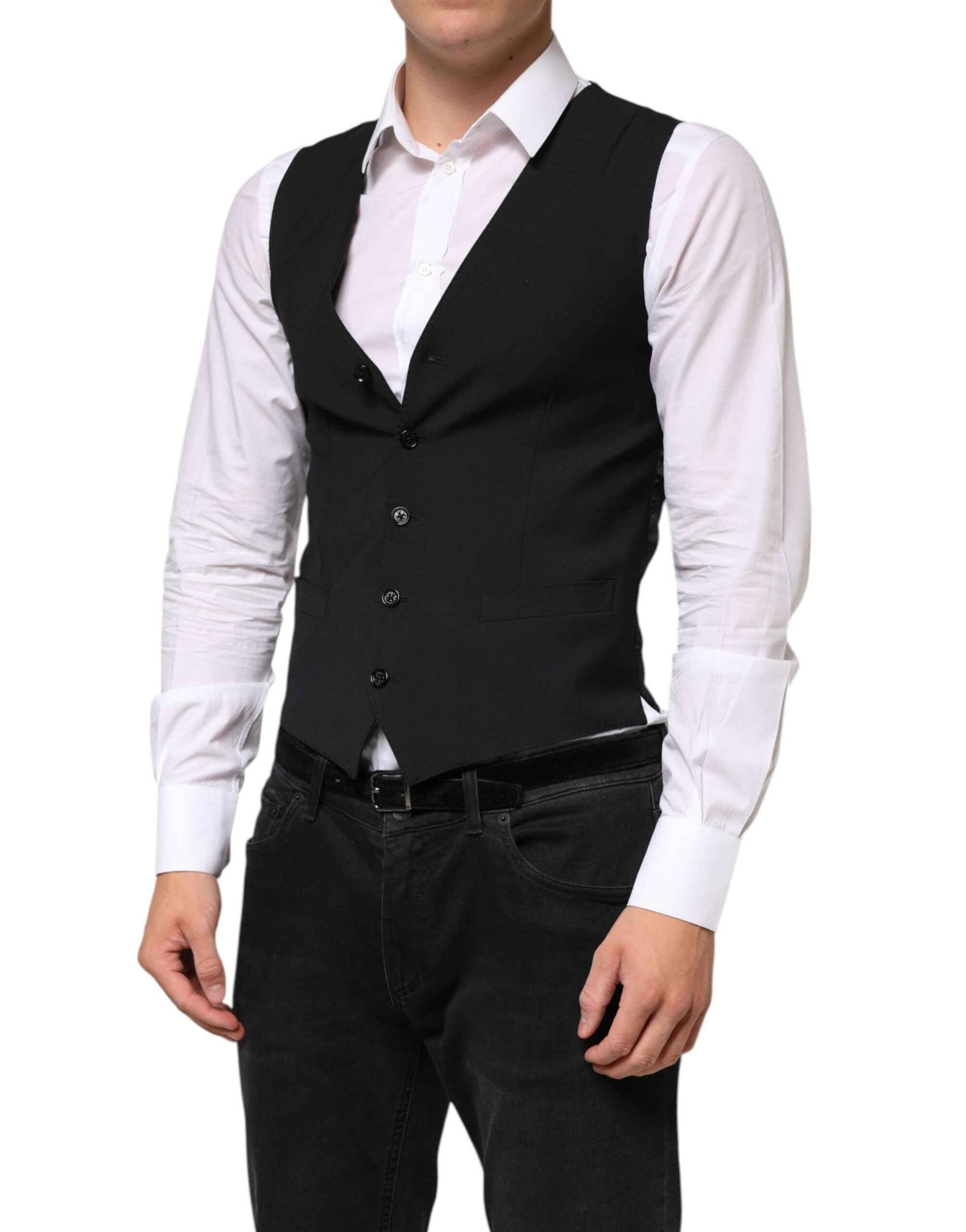 Dolce & Gabbana Black Wool Dress Formal Men Waistcoat Vest by Dolce & Gabbana