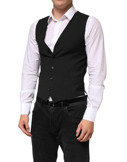 Dolce & Gabbana Black Wool Dress Formal Men Waistcoat Vest by Dolce & Gabbana