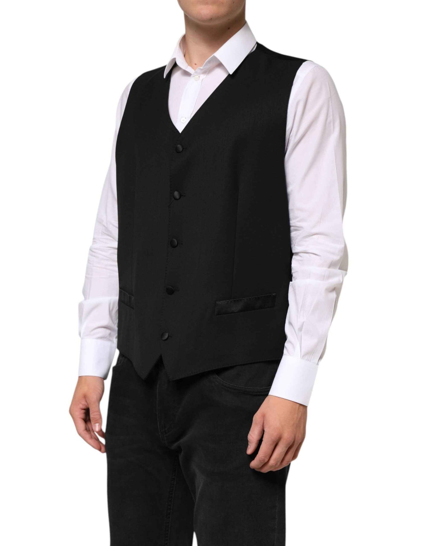 Dolce & Gabbana Black Wool Dress Formal Men Waistcoat Vest by Dolce & Gabbana