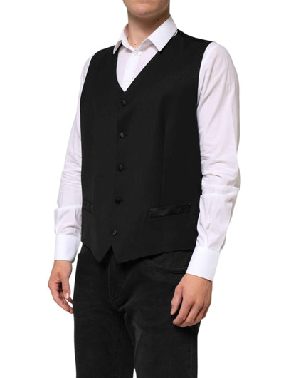 Dolce & Gabbana Black Wool Dress Formal Men Waistcoat Vest by Dolce & Gabbana