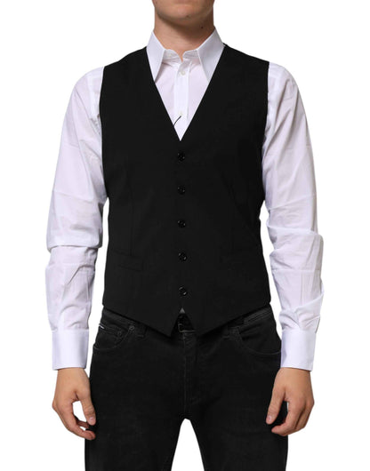 Dolce & Gabbana Black Wool Dress Formal Men Waistcoat Vest by Dolce & Gabbana