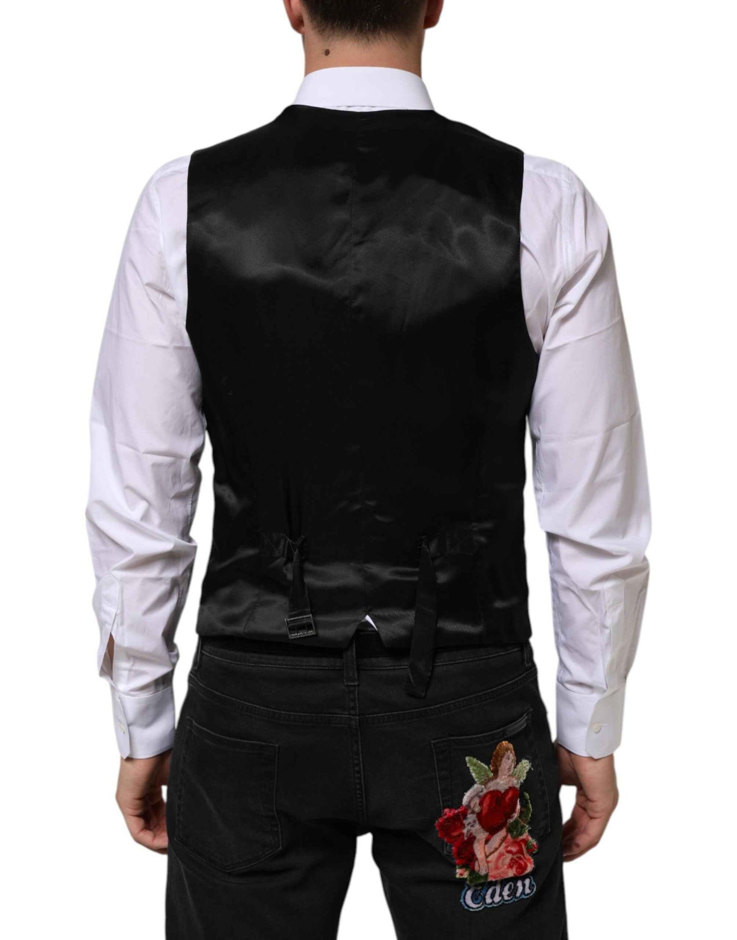 Dolce & Gabbana Black Wool Dress Formal Men Waistcoat Vest by Dolce & Gabbana