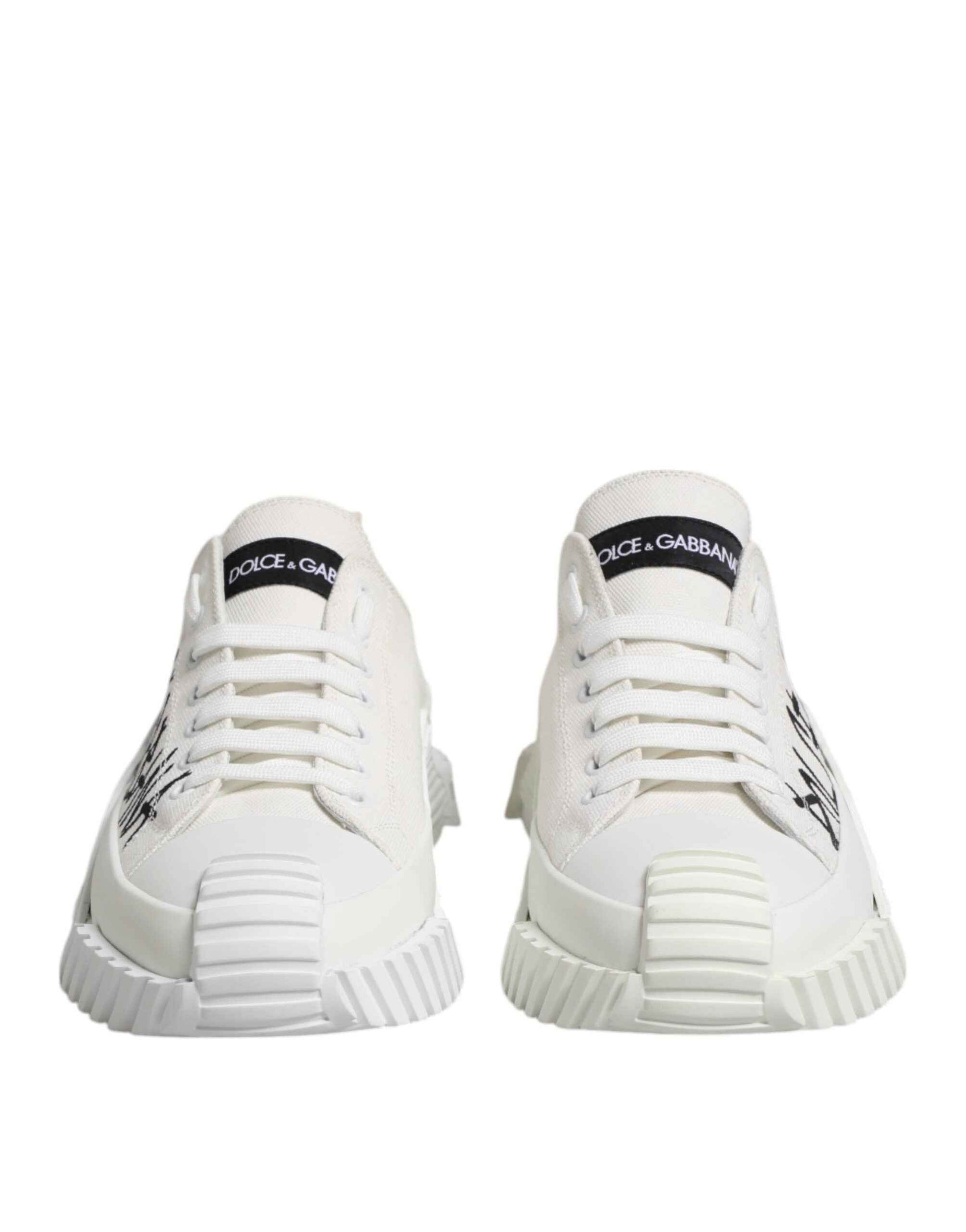 Dolce & Gabbana White Logo Graffiti Low Top Sneakers Shoes by Dolce & Gabbana