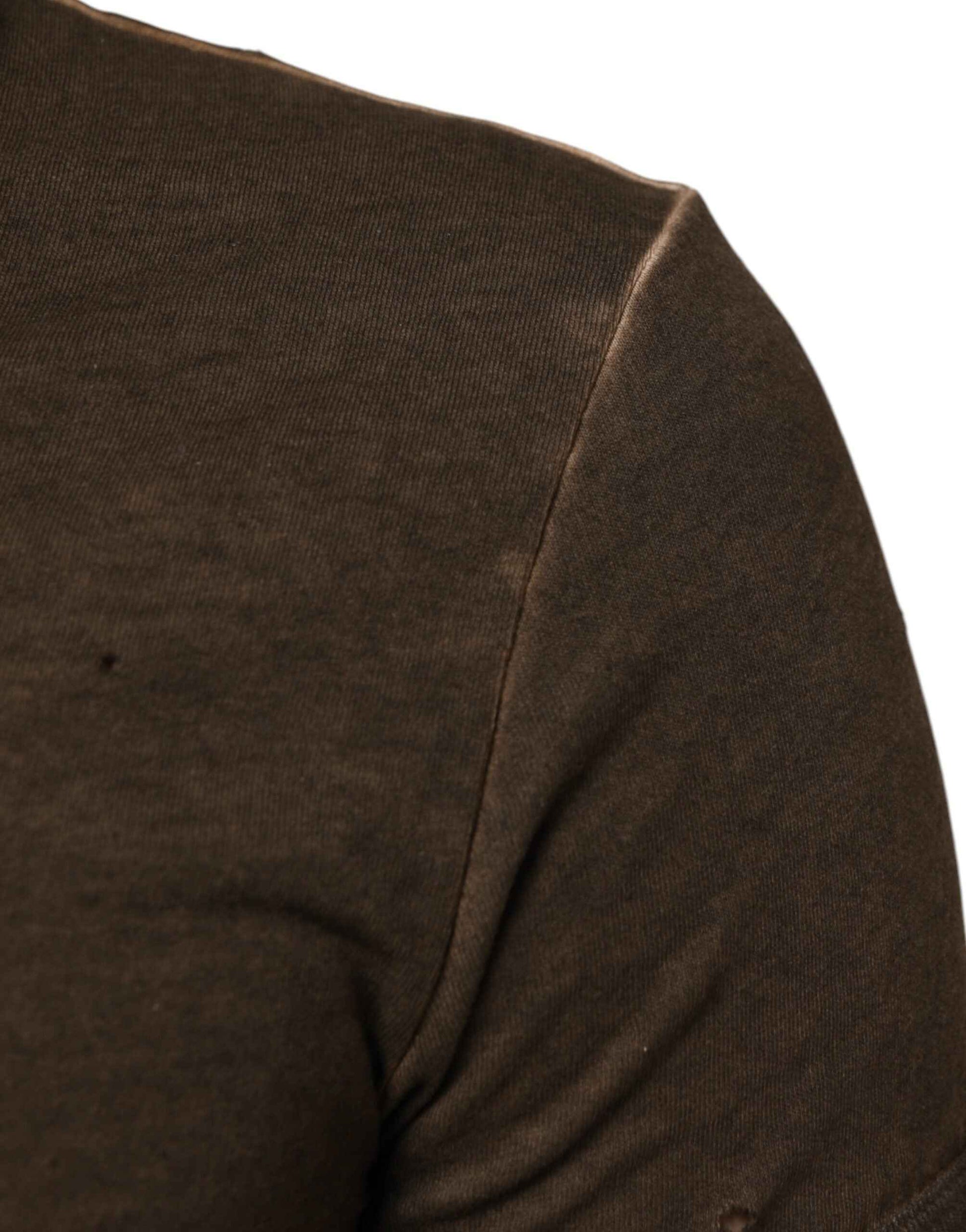 Dolce & Gabbana Dark Brown Cotton Tattered Logo Men T-shirt by Dolce & Gabbana