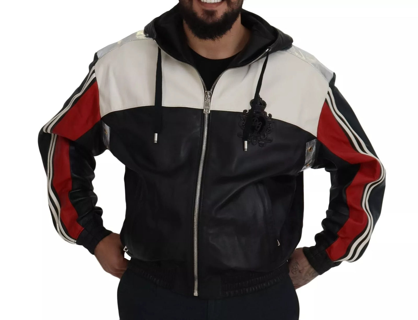 Dolce &amp; Gabbana Black Leather Hooded Blouson Jacket