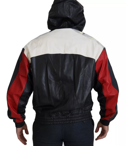 Dolce &amp; Gabbana Black Leather Hooded Blouson Jacket