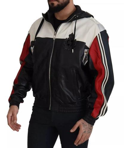 Dolce &amp; Gabbana Black Leather Hooded Blouson Jacket