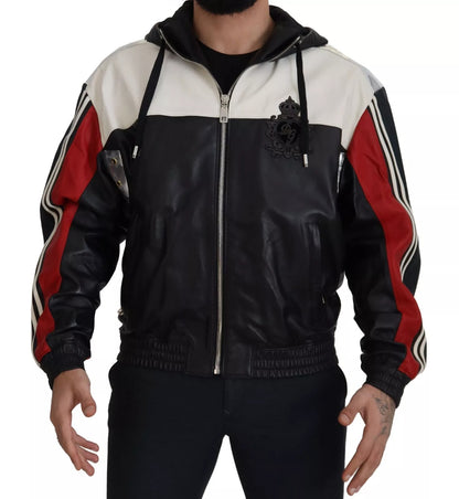 Dolce &amp; Gabbana Black Leather Hooded Blouson Jacket