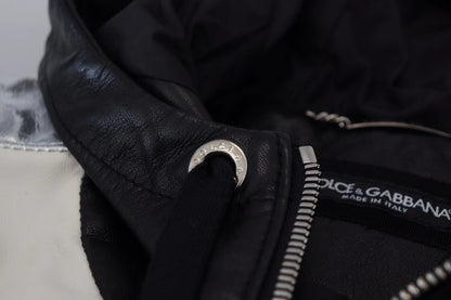 Dolce &amp; Gabbana Black Leather Hooded Blouson Jacket