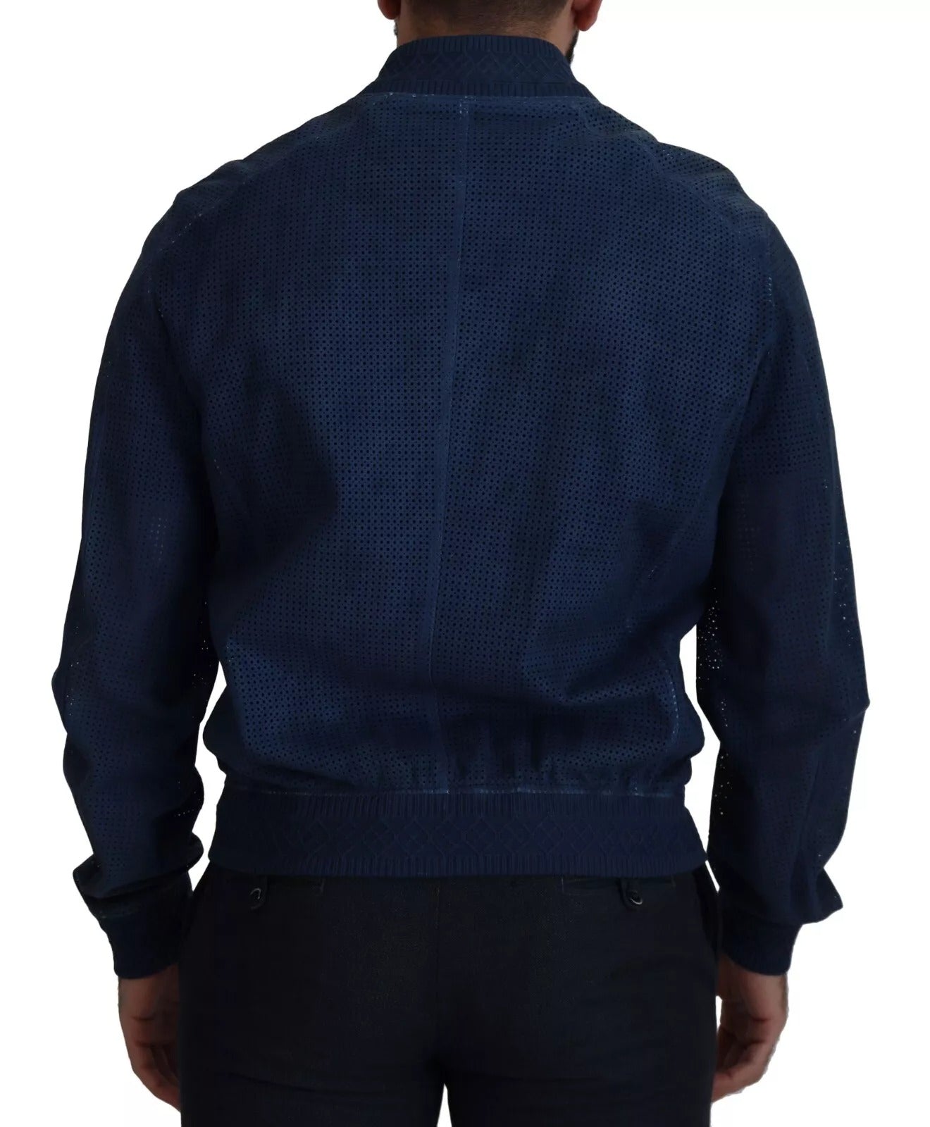 Dolce &amp; Gabbana Blue Leather Perforated Full Zip Jacket