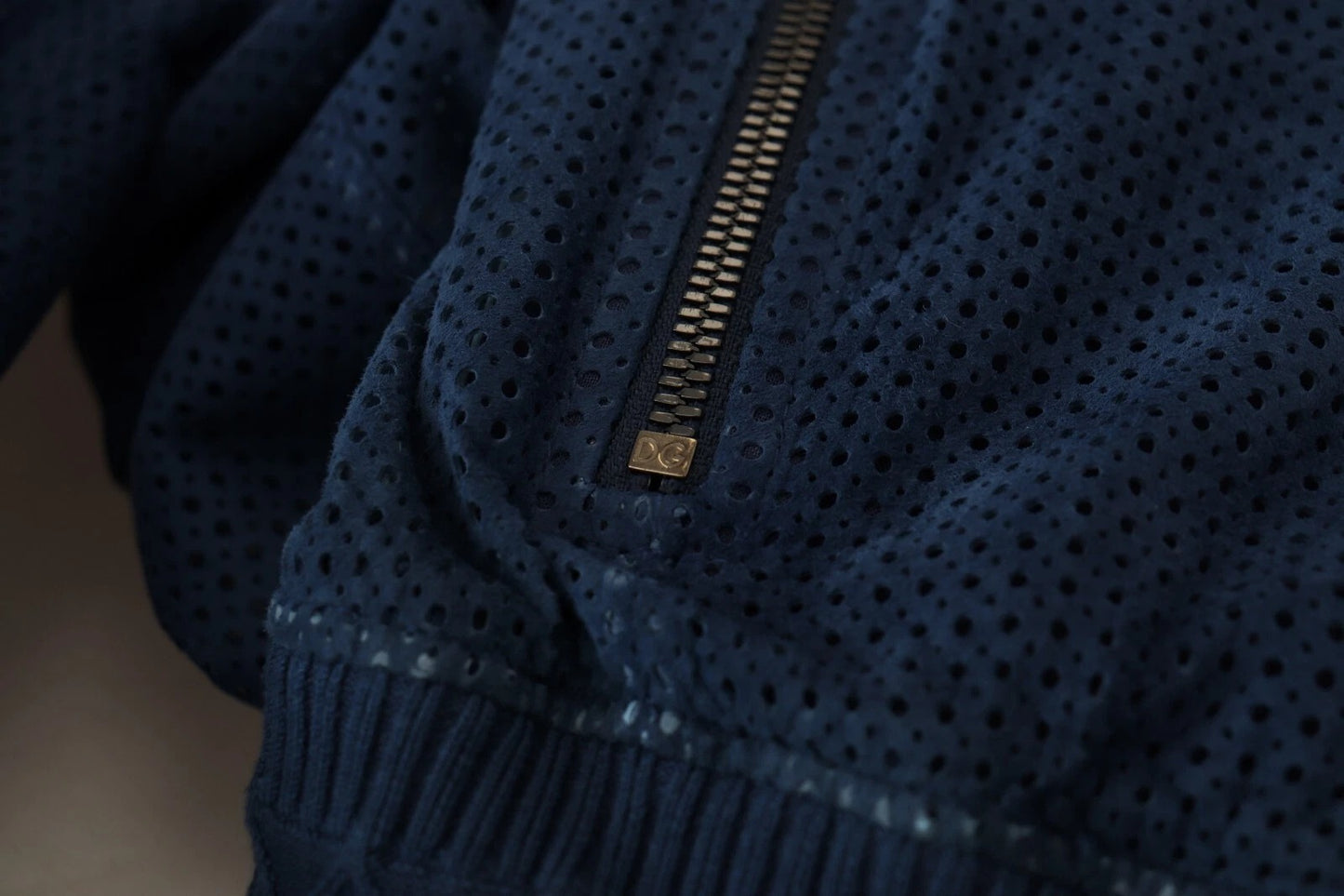 Dolce &amp; Gabbana Blue Leather Perforated Full Zip Jacket