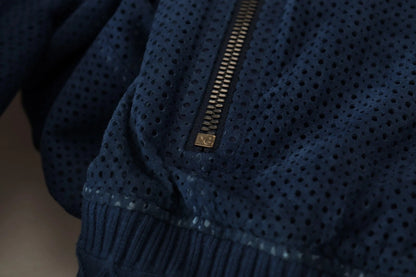 Dolce &amp; Gabbana Blue Leather Perforated Full Zip Jacket