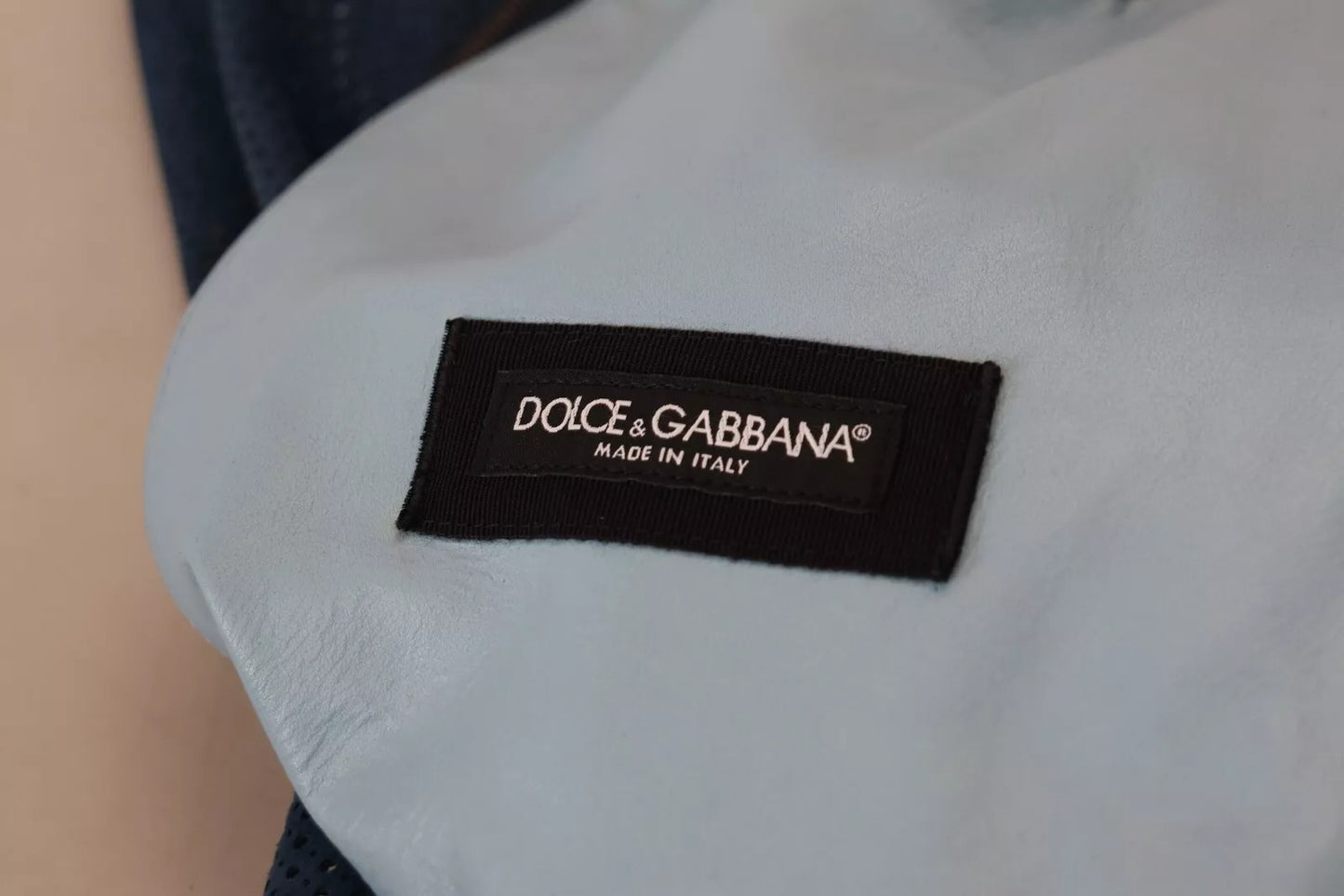 Dolce &amp; Gabbana Blue Leather Perforated Full Zip Jacket