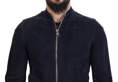 Dolce &amp; Gabbana Dark Blue Suede Lambskin Blouson Jacket