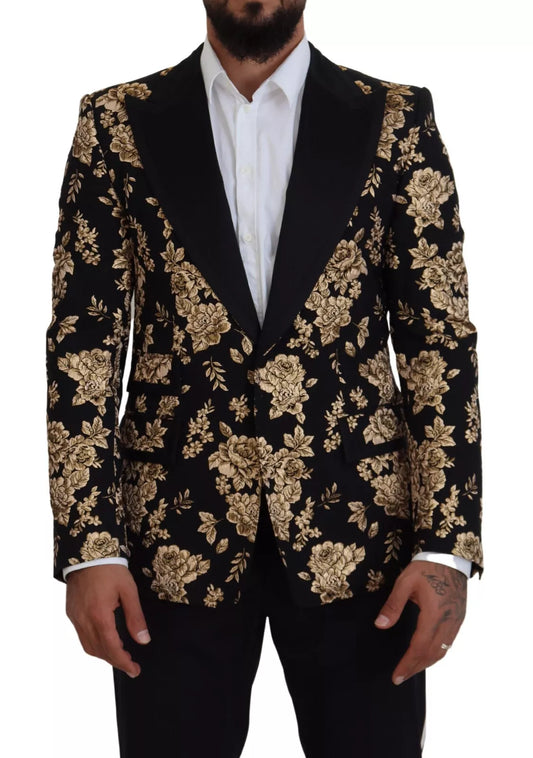 Dolce &amp; Gabbana Gold Black Floral Embroidered Jacket Blazer