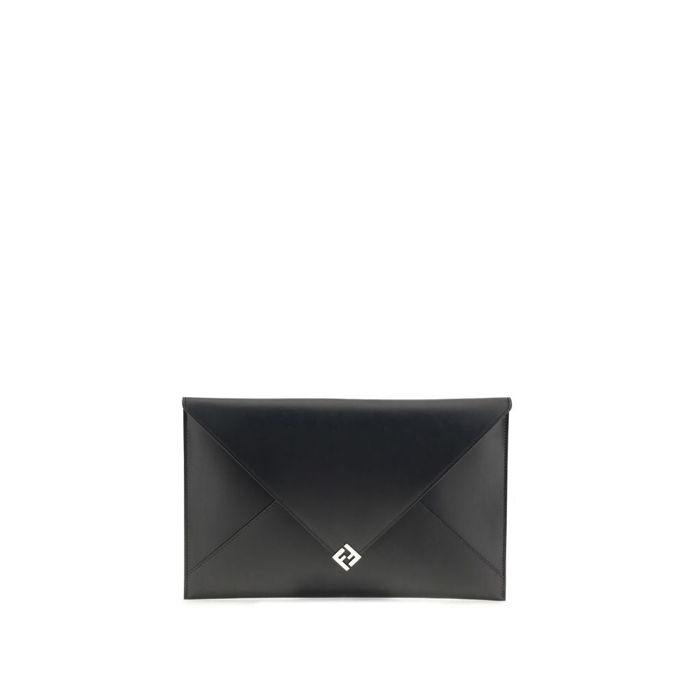Fendi Large Squared FF Pouch Premium Leather Black Luxe