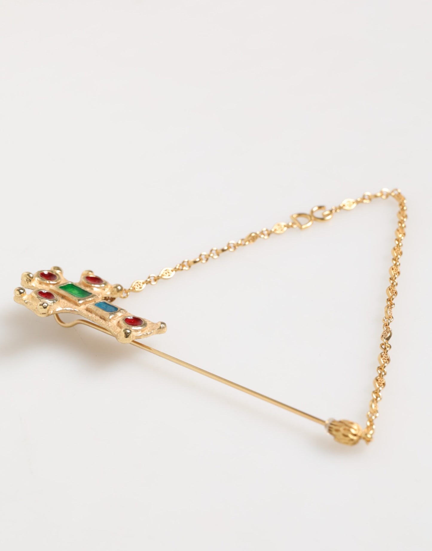 Dolce & Gabbana Lapel Pin Cross Logo Gold Chain Mens Accessories Brooch - from Dolce & Gabbana