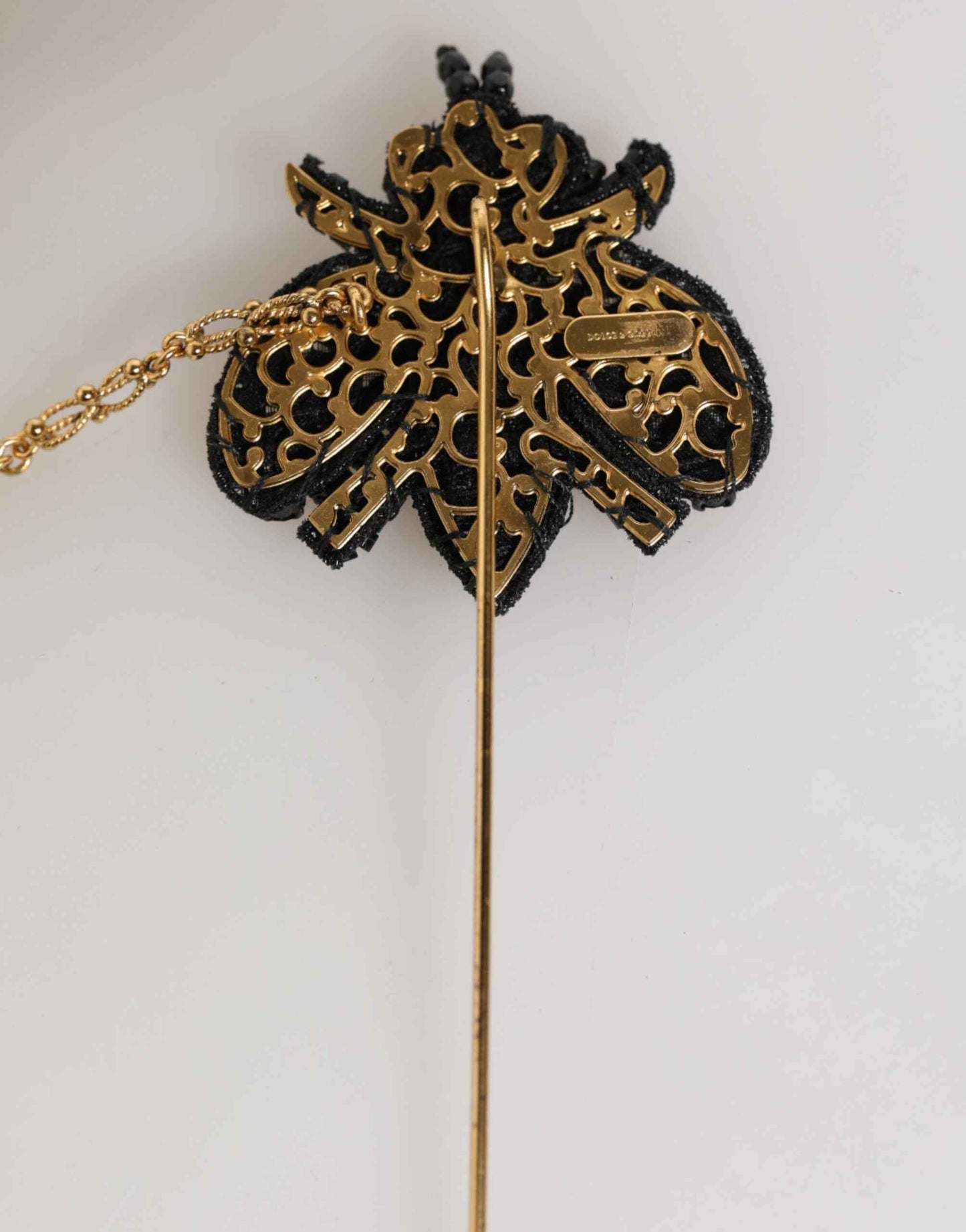 Dolce & Gabbana Lapel Pin Gold Brass Black Crystal Bee Accessories Brooch by Dolce & Gabbana