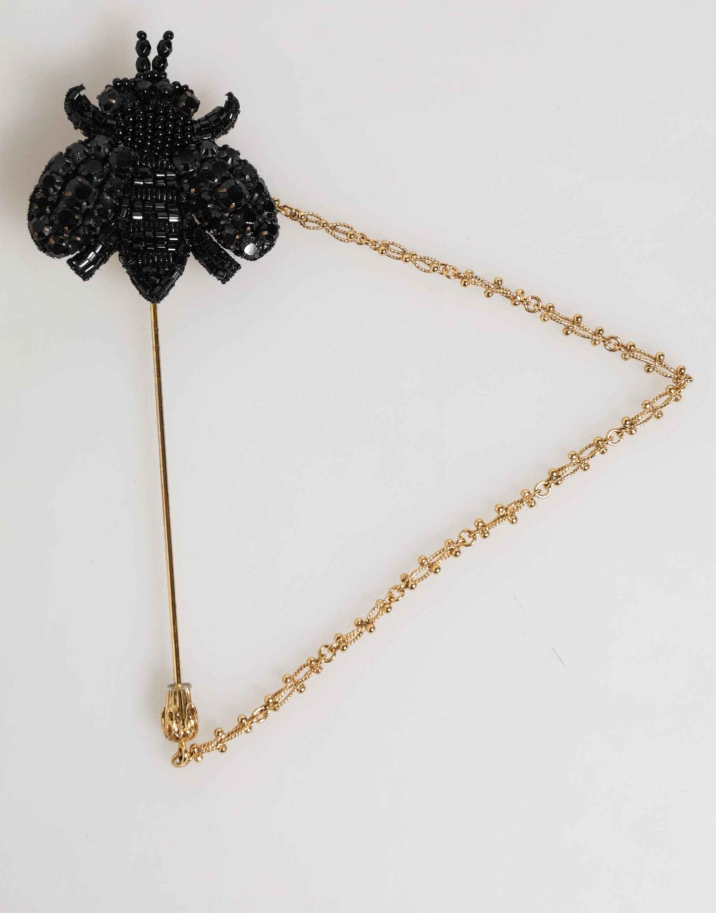 Dolce & Gabbana Lapel Pin Gold Brass Black Crystal Bee Accessories Brooch by Dolce & Gabbana