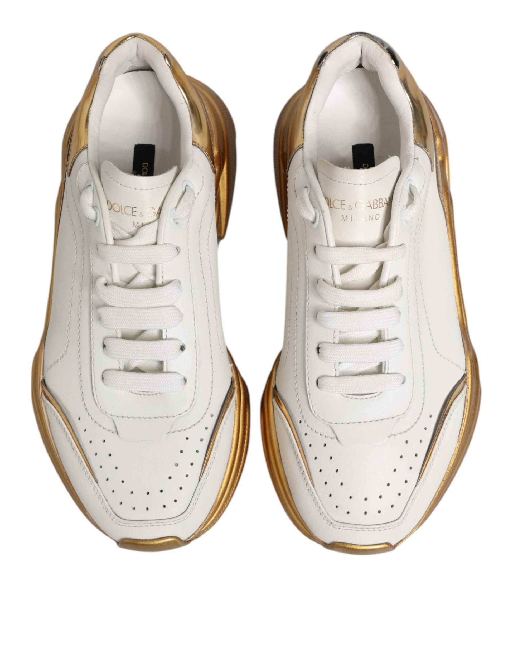Dolce & Gabbana White Gold DAYMASTER Leather Sneakers Womens Shoes by Dolce & Gabbana