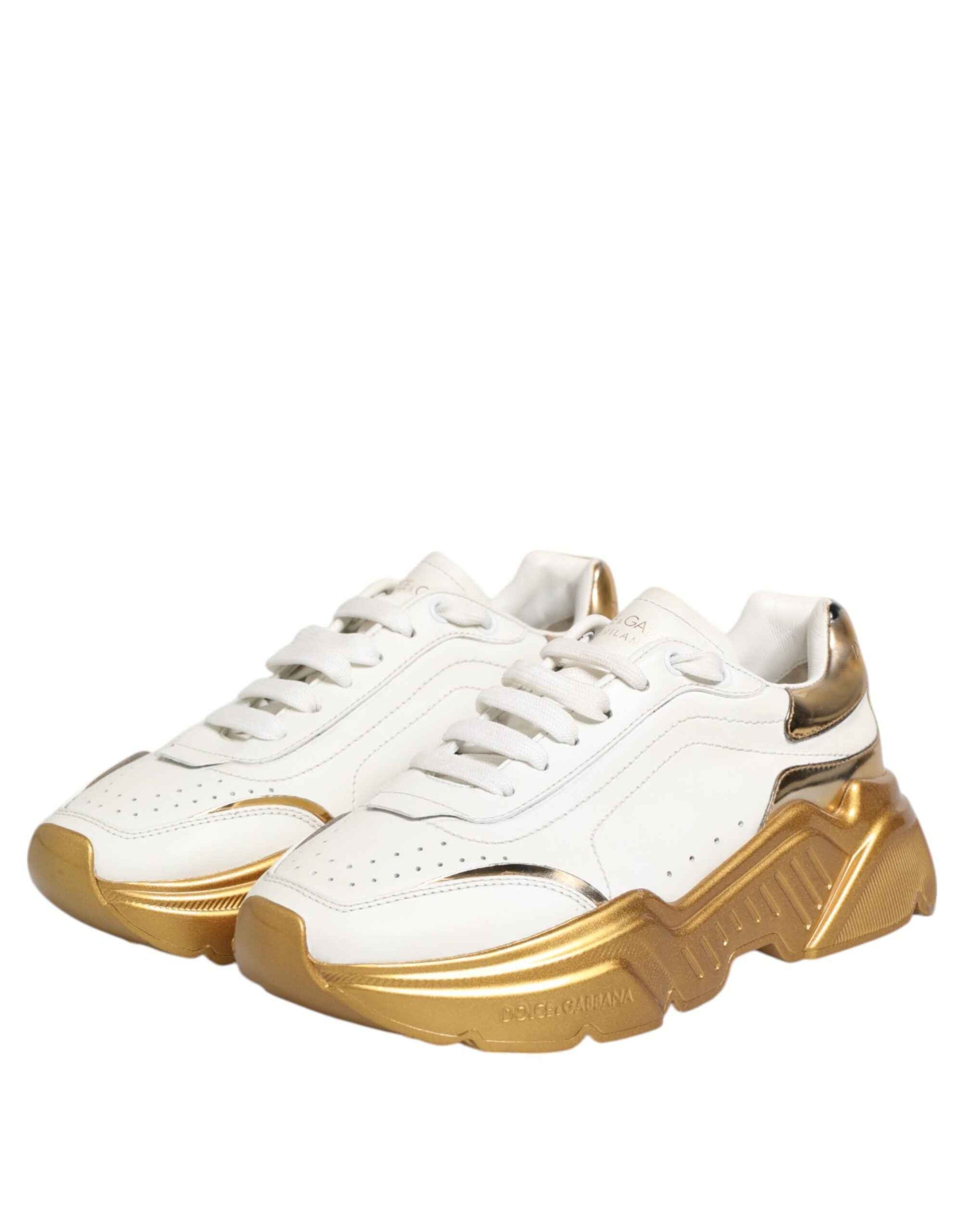 Dolce & Gabbana White Gold DAYMASTER Leather Sneakers Womens Shoes by Dolce & Gabbana
