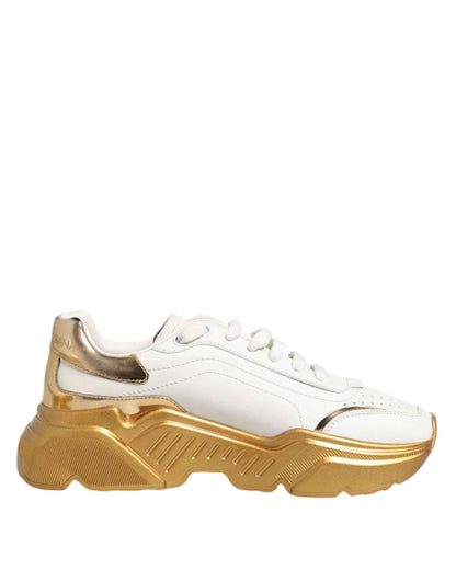 Dolce & Gabbana White Gold DAYMASTER Leather Sneakers Womens Shoes by Dolce & Gabbana