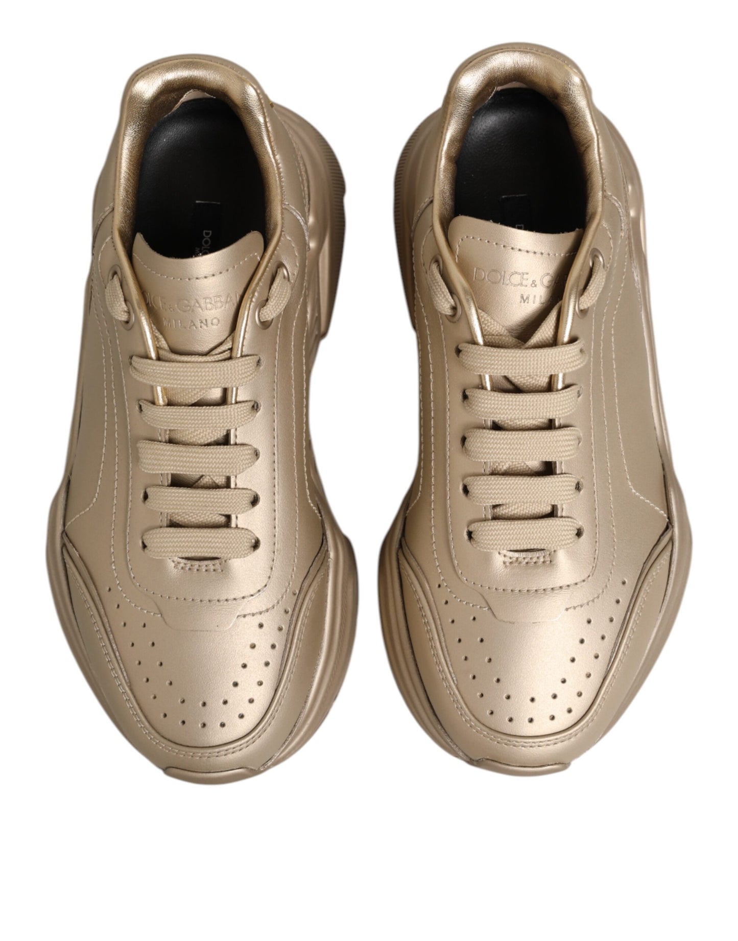 Dolce &amp; Gabbana Gold Leather Daymaster Women Sneaker Shoes
