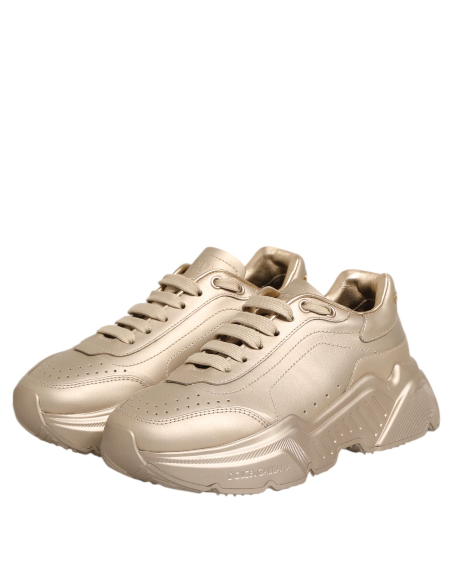 Dolce &amp; Gabbana Gold Leather Daymaster Women Sneaker Shoes